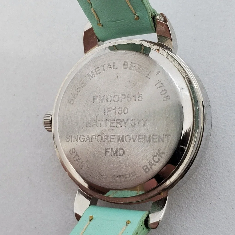 Women's Watch 26MM Gray Case Dial‎ Teal Faux Leather Bands New Battery